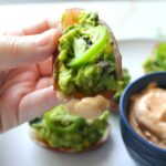 These Guacamole Stuffed Potato Skins with Vegan Chipotle Mayo are everything - the perfect game day snack | VEGAN + GF | ThisSavoryVegan.com