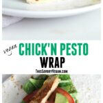 This Vegan Chick’n Pesto Wrap is just as good as any wrap you could get at a restaurant. Simple lunch or dinner! | ThisSavoryVegan.com