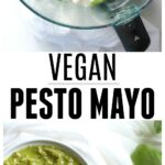 Step up your sandwiches with this Vegan Pesto Mayo. Fresh basil, walnuts, garlic & olive oil are whipped up with some vegan mayo to make this tasty spread | ThisSavoryVegan.com