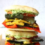 This Grilled Veggie Sandwich with Vegan Basil Aioli is packed full of marinated veg and a creamy spread filled with garlic and fresh basil | ThisSavoryVegan.com