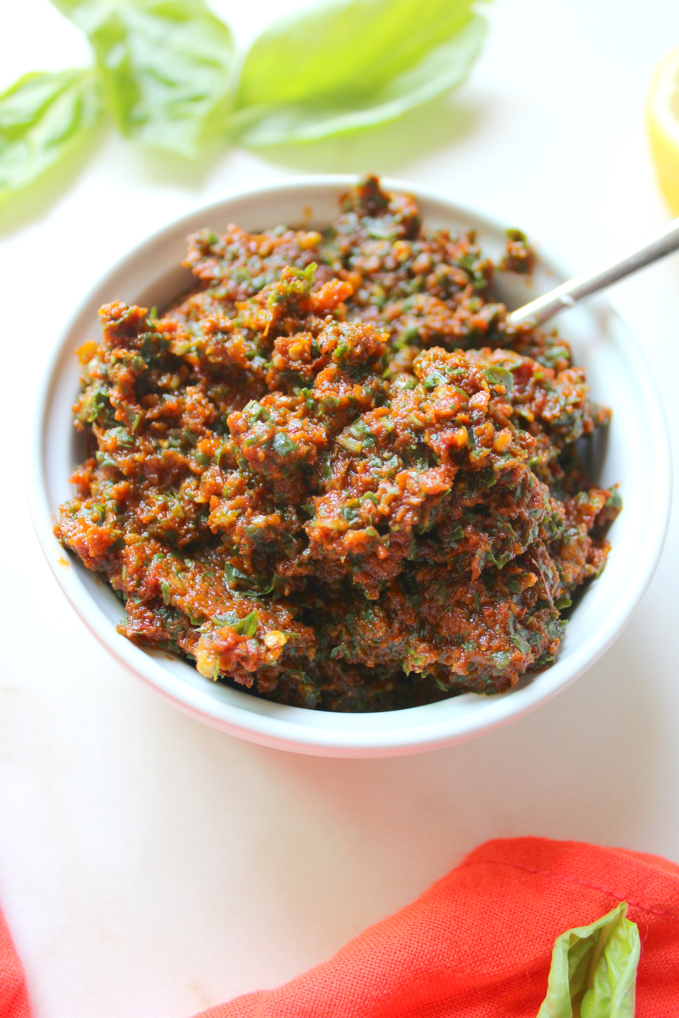 This Vegan Sun-Dried Tomato Pesto is a simple and savory sauce that can be used in sandwiches, over pasta or as a dip | ThisSavoryVegan.com