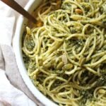 This Vegan Pumpkin Seed Pesto Pasta is the perfect Fall meal - fresh basil is combined with pumpkin seeds, garlic & olive oil for an easy 15 minute dinner! | ThisSavoryVegan.com #vegan #veganpasta