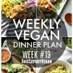 5 nights worth of vegan dinners to help inspire your menu. Choose one recipe to add to your rotation or make them all - shopping list included | ThisSavoryVegan.com #vegan #mealprep