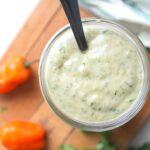 This Vegan Habanero Cream Sauce is the perfect spicy topper for salads, tacos, burritos and bowls. This sauce is nut-free and seasoned to perfection | ThisSavoryVegan.com #thissavoryvegan #spicy #dressing