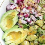 This Green Goddess Detox Salad is packed with roasted pesto potatoes, delicious raw veggies and topped off with a lemon vinaigrette. The perfect salad when you want something healthy and delicious | ThisSavoryVegan.com #thissavoryvegan #detoxsalad #vegan