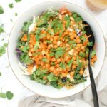 This Crunchy Chickpea Kale Salad with Peanut Ginger Dressing is a healthy dinner recipe that is both quick and tasty | ThisSavoryVegan.com #thissavoryvegan #vegansalad
