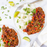 These Zesty Lentil, Bean & Rice Plates are a super easy 30 minute vegan dinner. Filled with veggies, beans, lentils and a savory sauce | ThisSavoryVegan.com #thissavoryvegan #veganskillet #vegan