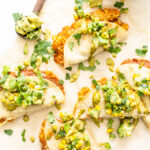 These Vegan Baked Tacos with Chipotle Ranch are the perfect weeknight dinner. Loaded with seasoned potatoes and beans then topped with avocado salsa and chipotle ranch | ThisSavoryVegan.com #thissavoryvegan #vegantacos #bakedtacos