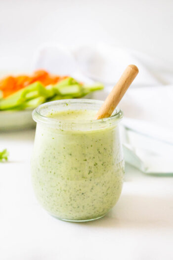 This Vegan Cilantro Ranch Dressing is quick, easy and totally delicious. Serve it over salads & bowls, or with a plate of veggies...goes with just about anything | ThisSavoryVegan.com #thissavoryvegan #veganranch #cilantroranch