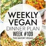 Weekly Vegan Dinner Plan #109 - five nights worth of vegan dinners to help inspire your menu. Choose one recipe to add to your rotation or make them all - shopping list included | ThisSavoryVegan.com #thissavoryvegan #mealprep #dinnerplan