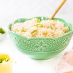 This Simple Vegan Coconut Rice is decadent, buttery and the perfect addition to any meal. You won't want to eat rice any other way after you try this | ThisSavoryVegan.com #thissavoryvegan #coconutrice #vegansidedish