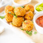 These Zesty Vegan Chickpea Meatballs are crispy, hearty and healthy. Made with chickpeas, pistachios, brown rice, herbs and spices. Serve with pasta, salads or bowls | ThisSavoryVegan.com #thissavoryvegan #chickpeas #veganmeatballs