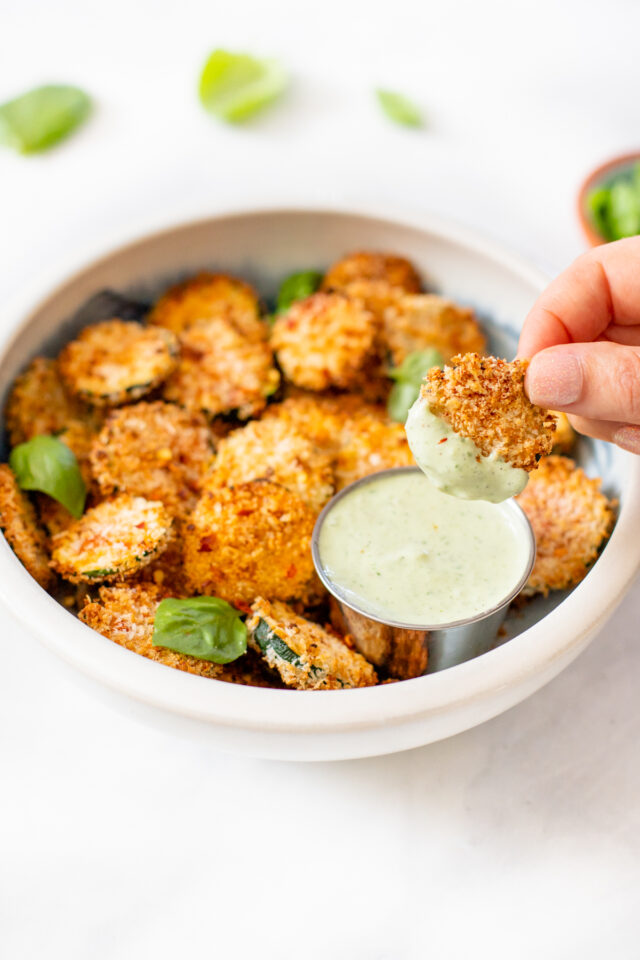 Air Fryer Zucchini Chips with Vegan Basil Aioli This Savory Vegan