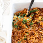 This is literally the BEST Vegan Green Bean Casserole I have ever had. It is comforting, creamy and crunchy all at the same time. Perfect holiday side | ThisSavoryVegan.com #thissavoryvegan #veganthanksgivingrecipes #veganthanksgivingside