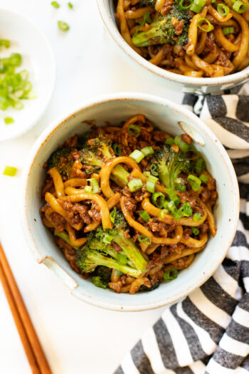 These Vegan Beef & Broccoli Noodles are better than takeout and ready in under 30 minutes. The perfect comforting weeknight vegan dinner | ThisSavoryVegan.com #beefandbroccoli #vegannoodles #quickvegandinner