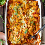 Comfort food in a casserole dish - this Vegan Baked Rigatoni Bolognese is the perfect family dinner! A simple and flavorful vegan dinner idea | ThisSavoryVegan.com #thissavoryvegan #veganpasta #pastabake