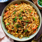 Ready in 30 minutes, filled with veggies and totally tasty. These Simple Hoisin Tofu Noodles are a quick and easy vegan dinner idea | ThisSavoryVegan.com #vegannoodles #veganstirfry #vegandinneridea