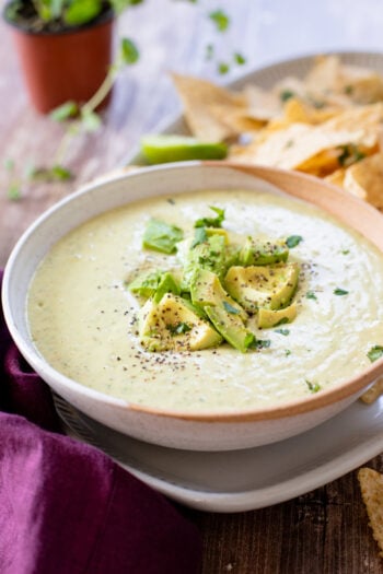 This Vegan Avocado Jalapeño Dip is creamy, spicy and the perfect dip for parties. You can also use it in tacos, bowls or salads | ThisSavoryVegan.com #thissavoryvegan #vegandip #vegansnacks
