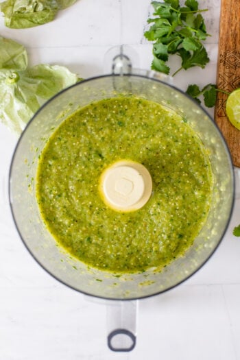 Making Homemade Salsa Verde is easier than you think. The perfect green salsa for all of your favorite vegan tacos, burritos and bowls | ThisSavoryVegan.com #thissavoryvegan #salsaverde #homemadesalsa
