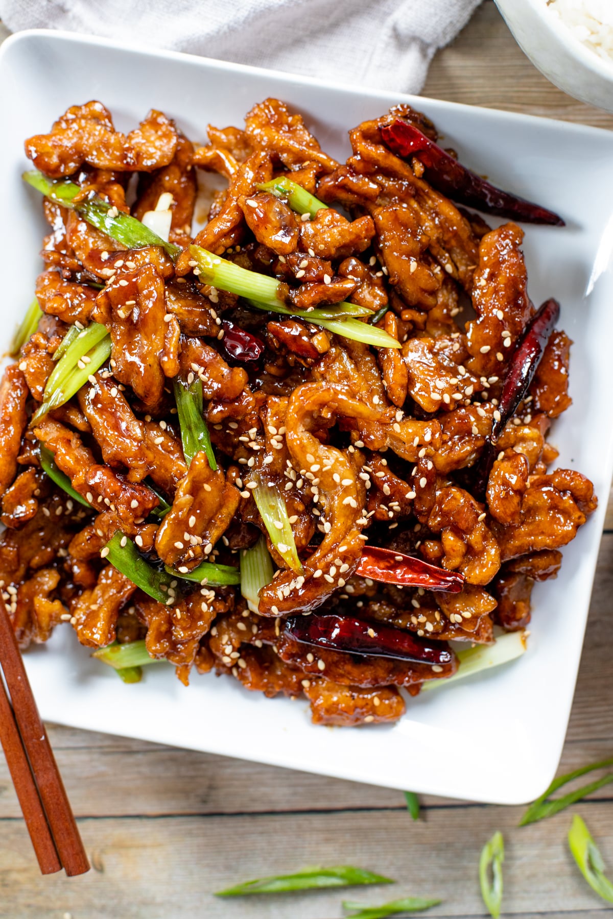 This Vegan Mongolian Beef is made from soy curls and has the best texture and flavor! Serve it with rice and your favorite veggie side dish | ThisSavoryVegan.com #thissavoryvegan #veganbeef #soycurlrecipes