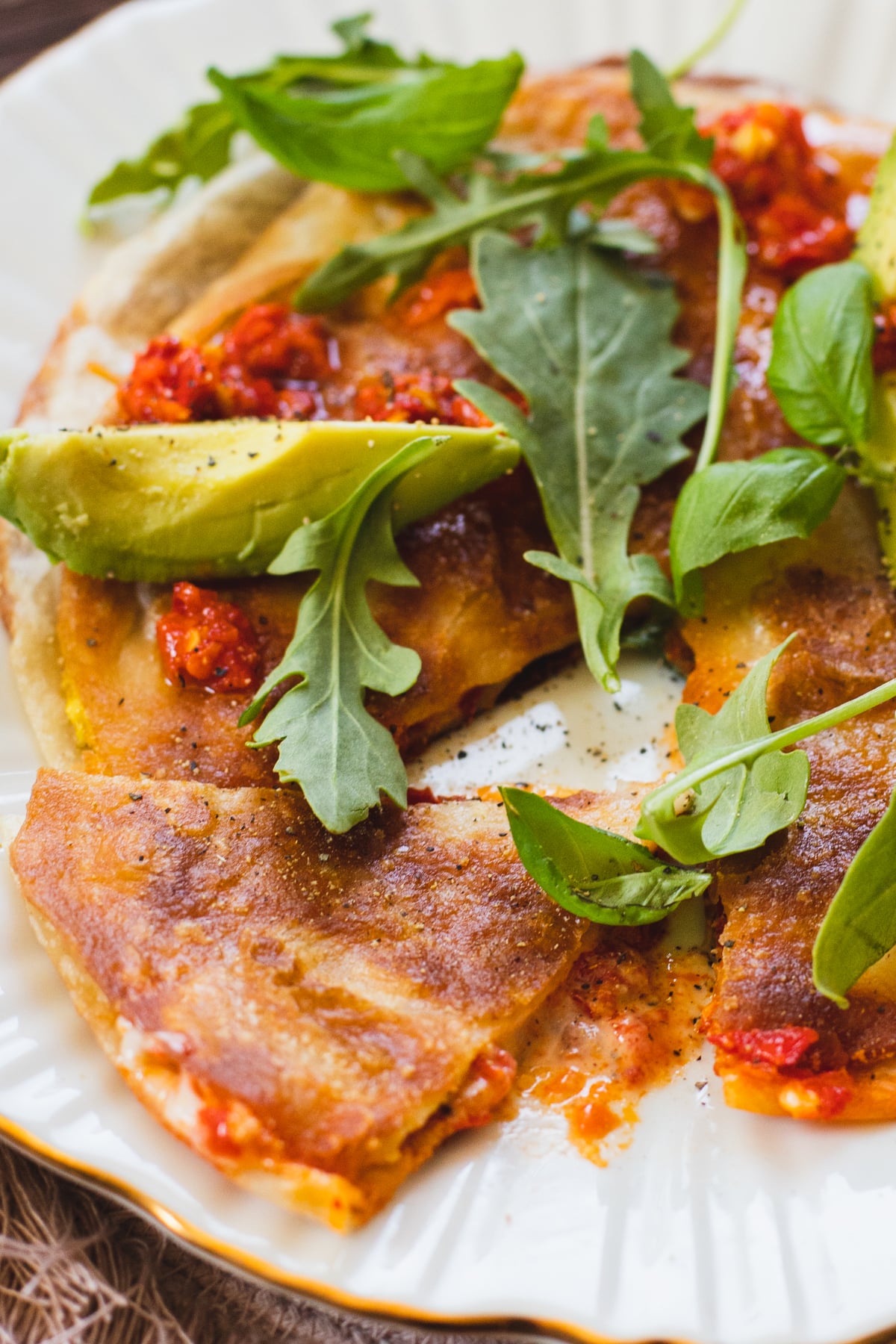 Spicy Vegan Breakfast Quesadillas are the perfect quick weekend breakfast. Vegan eggs, feta and spicy Calabrian chiles makes these amazing | ThisSavoryVegan.com #thissavoryvegan #veganbreakfast #veganbrunch