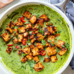 Chipotle Tofu in Creamy Poblano Sauce is an easy vegan dinner. The tofu is baked in chipotle sauce & served up with a veggie-packed sauce | ThisSavoryVegan.com #thissavoryvegan #tofu #tofurecipes