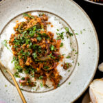 These Soyrizo Lentil Rice Bowls are the best vegan dinner! Plenty of veggies, zesty soyrizo & cooked lentils in broth - served over rice with crispy bread | ThisSavoryVegan.com #thissavoryvegan #lentilrecipes #weeknightdinnerideas