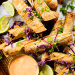 These Vegan Korean Beef Taquitos are addicting! Saucy vegan beef crumbles in corn tortillas & air-fried until crispy. Served with spicy mayo | ThisSavoryVegan.com #thissavoryvegan #taquitos #airfryerrecipes