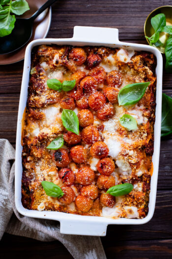This Roasted Vegetable Lasagna is the perfect end of summer dinner. Filled with roasted veggies, vegan ricotta & feta, marinara and noodles | ThisSavoryVegan.com #thissavoryvegan #veganlasagna #summerrecipes