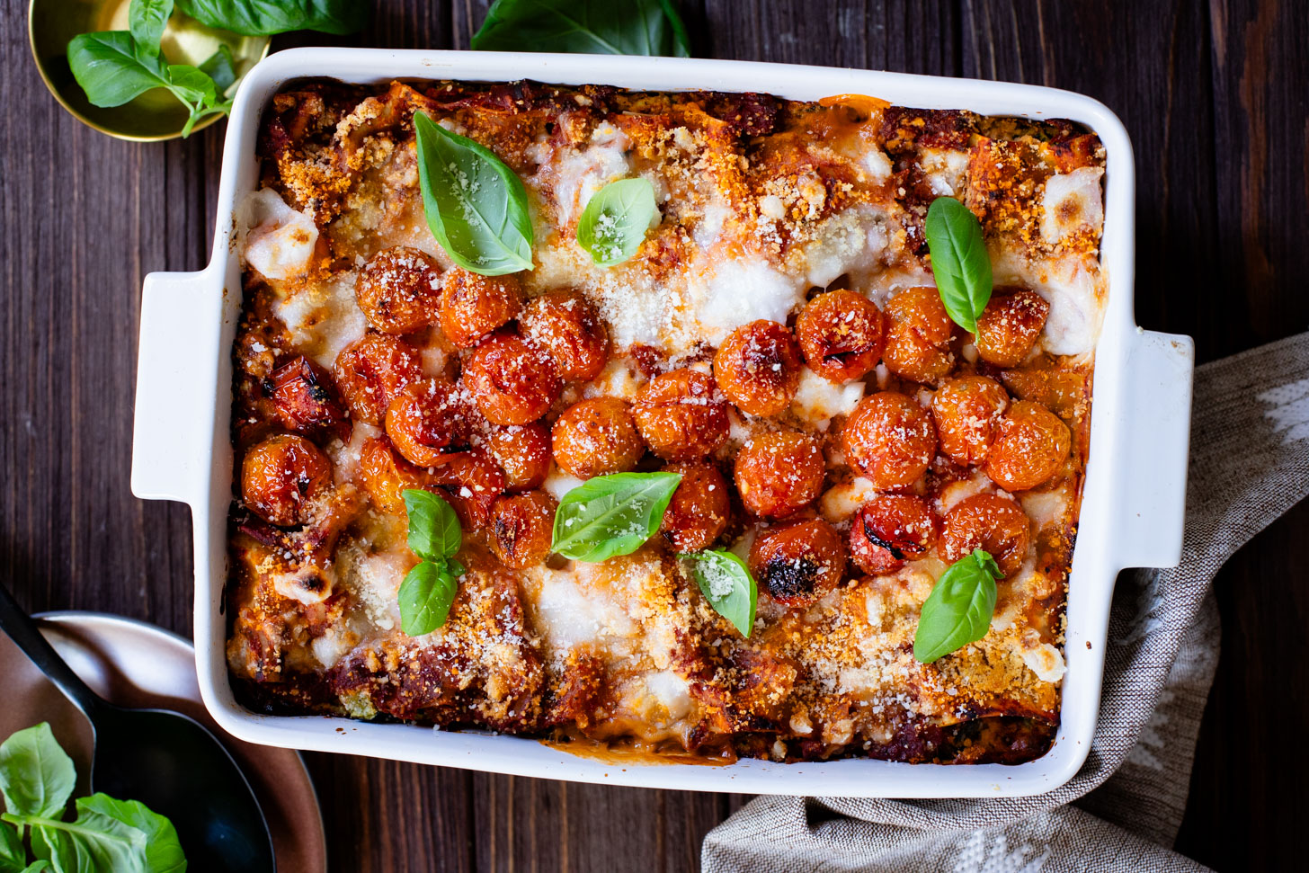 This Roasted Vegetable Lasagna is the perfect end of summer dinner. Filled with roasted veggies, vegan ricotta & feta, marinara and noodles | ThisSavoryVegan.com #thissavoryvegan #veganlasagna #summerrecipes