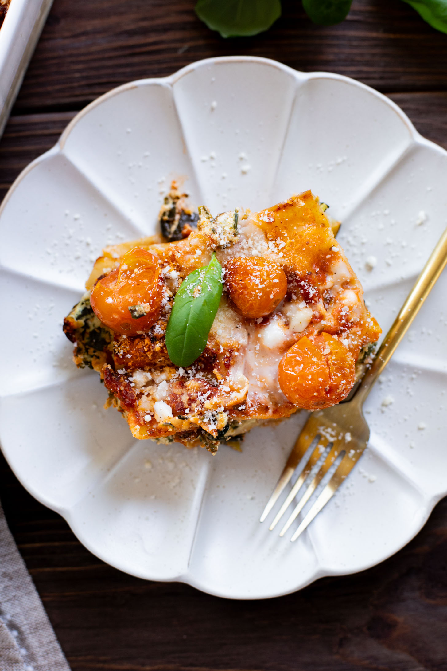 This Roasted Vegetable Lasagna is the perfect end of summer dinner. Filled with roasted veggies, vegan ricotta & feta, marinara and noodles | ThisSavoryVegan.com #thissavoryvegan #veganlasagna #summerrecipes