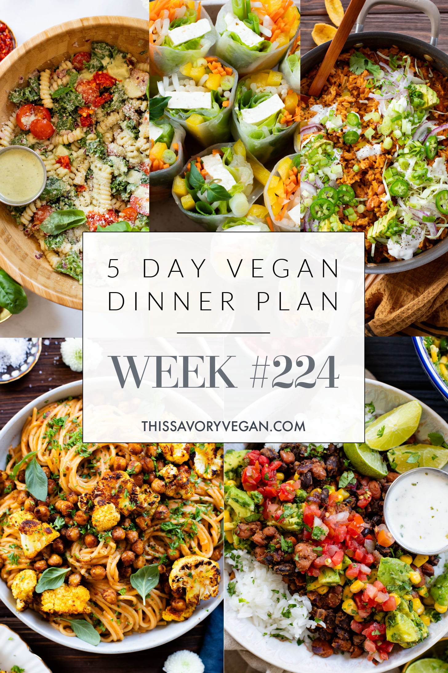 Not sure what to make for dinner this week? I have you covered with 5 simple & delicious vegan dinner ideas! | Vegan Dinner Plan #224 | ThisSavoryVegan.com #dinnerplan #veganmealprep #vegandinnerplan