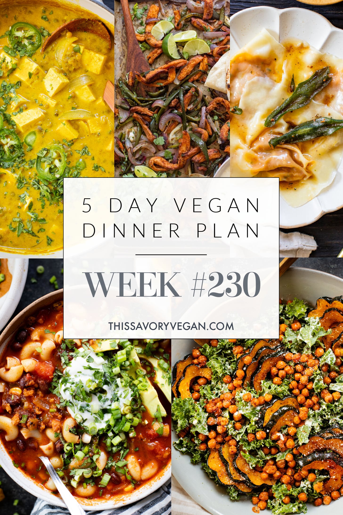 Not sure what to make for dinner this week? I have you covered with 5 simple & delicious vegan dinner ideas! | Vegan Dinner Plan #230 | ThisSavoryVegan.com #dinnerplan #veganmealprep #vegandinnerplan