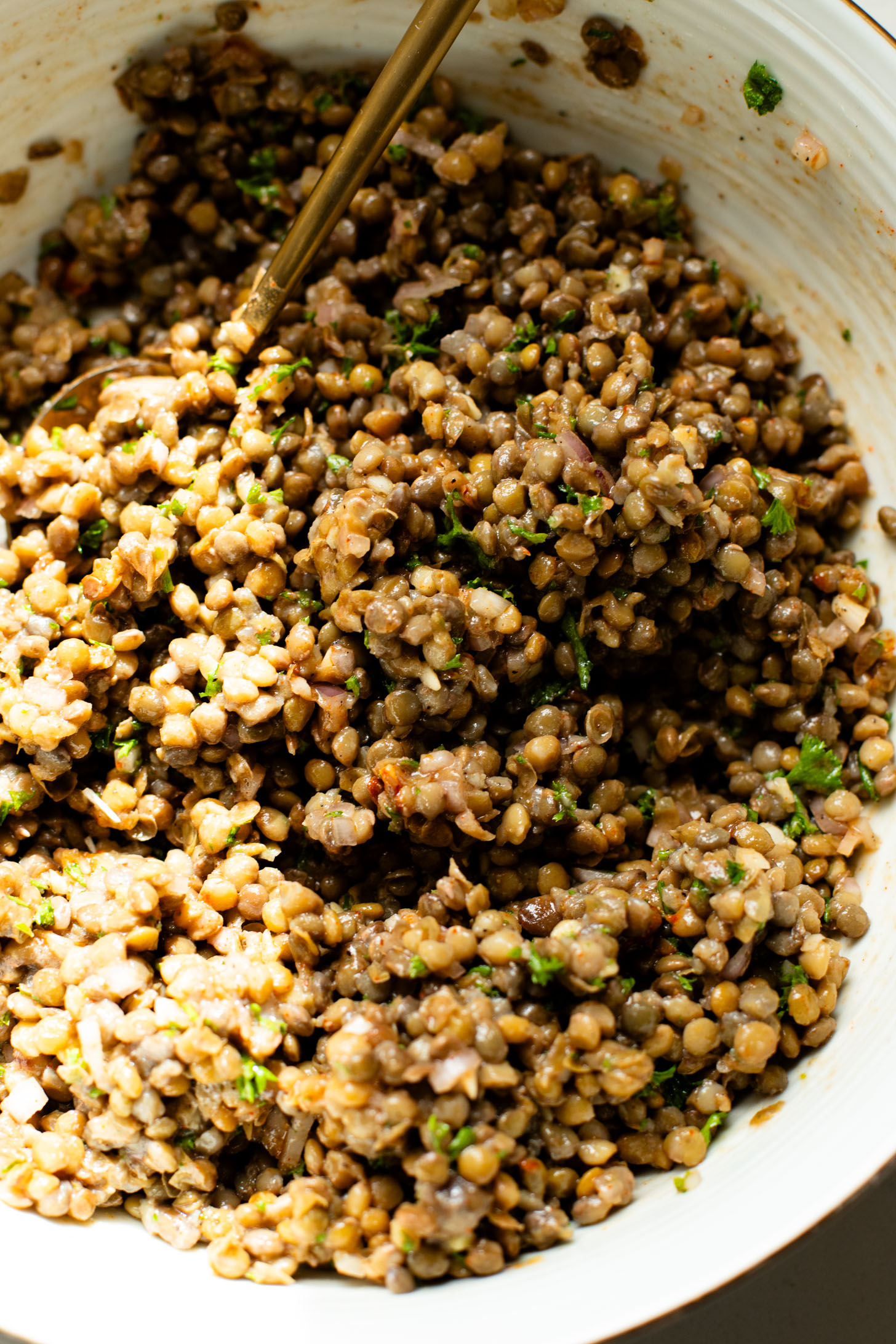 This Roasted Squash & Lentils recipe is a mix between a salad and a bowl. Crispy delicata squash, vegan feta and lemony lentils with fresh herbs | ThisSavoryVegan.com #thissavoryvegan #squashrecipes #fallrecipes