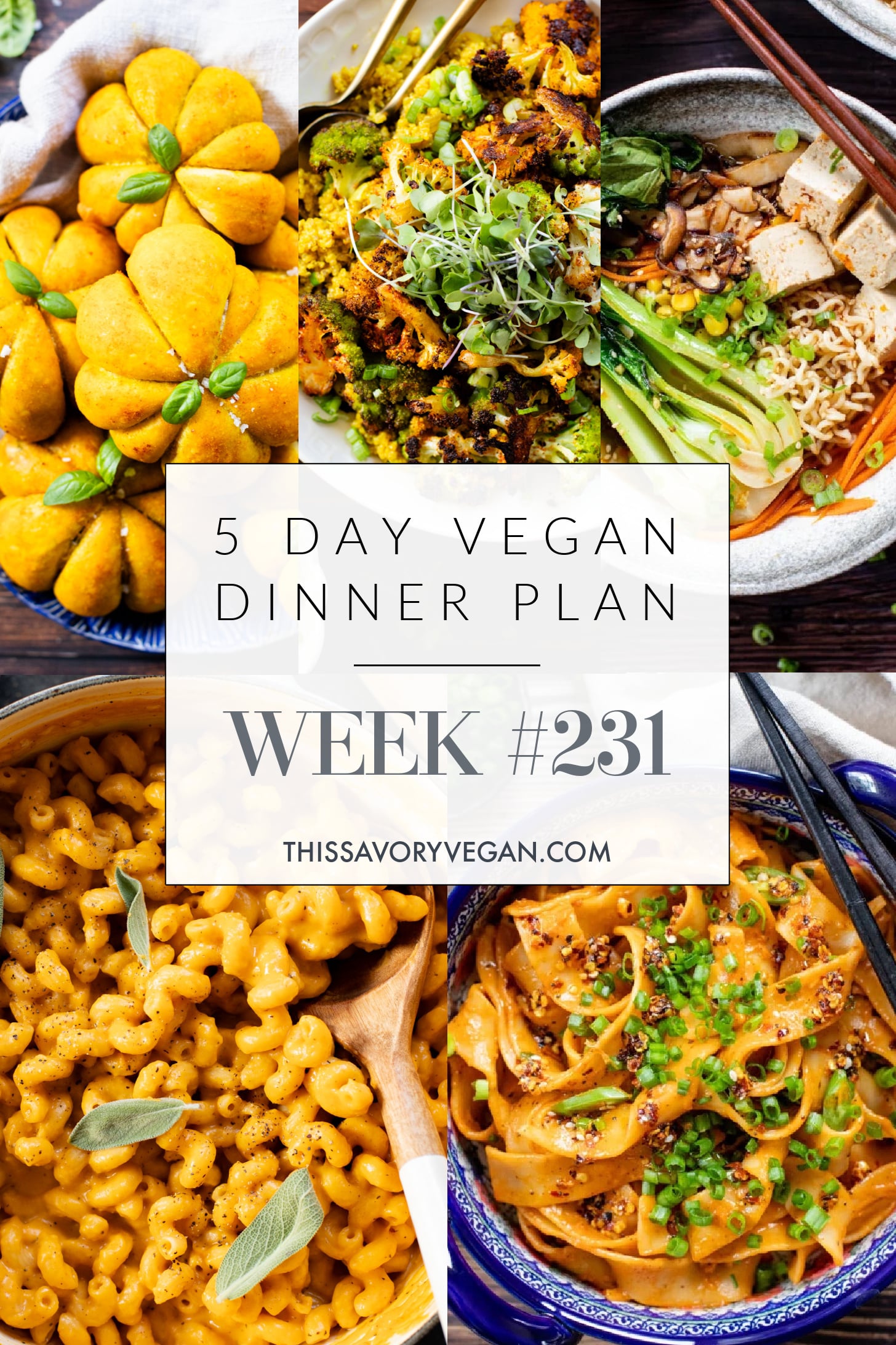 Not sure what to make for dinner this week? I have you covered with 5 simple & delicious vegan dinner ideas! | Vegan Dinner Plan #231 | ThisSavoryVegan.com #dinnerplan #veganmealprep #vegandinnerplan