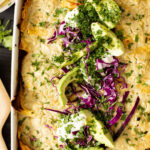 This Sweet Potato Quinoa Enchilada Bake is a simple weeknight dinner idea that is plant-based, easy and totally delicious | ThisSavoryVegan.com #thissavoryvegan #weeknightdinners #enchiladacasserole