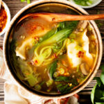 This Simple Vegan Wonton Soup comes together in 30 minutes, is a one-pot dinner and requires minimal ingredients | ThisSavoryVegan.com #thissavoryvegan #vegansoup #wontonsoup