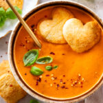 This Smoky Tomato Soup with Heart-Shaped Croutons is the perfect vegan Valentine's day recipe! Cozy, comforting and heart-warming food | ThisSavoryVegan.com #thissavoryvegan #heartshapedrecipes #valentinesdayrecipes