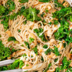 These Simple Kale & Tofu Noodles are an easy vegan weeknight dinner idea! Crispy tofu, wilted kale and rice noodles in a soy-based sauce | ThisSavoryVegan.com #thissavoryvegan #simplenoodles #veganmealprep