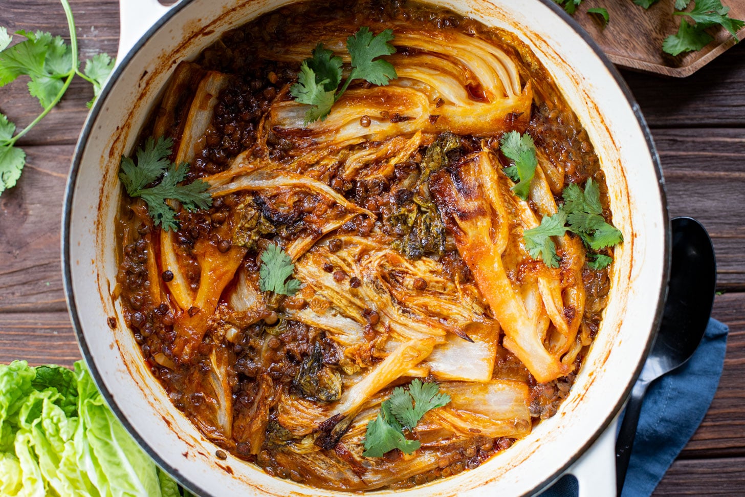This Braised Cabbage & Lentils recipe is perfection! Napa cabbage is cooked in a coconut curry sauce with lentils until super tender | ThisSavoryVegan.com #thissavoryvegan #napacabbagerecipes #cozyveganrecipes