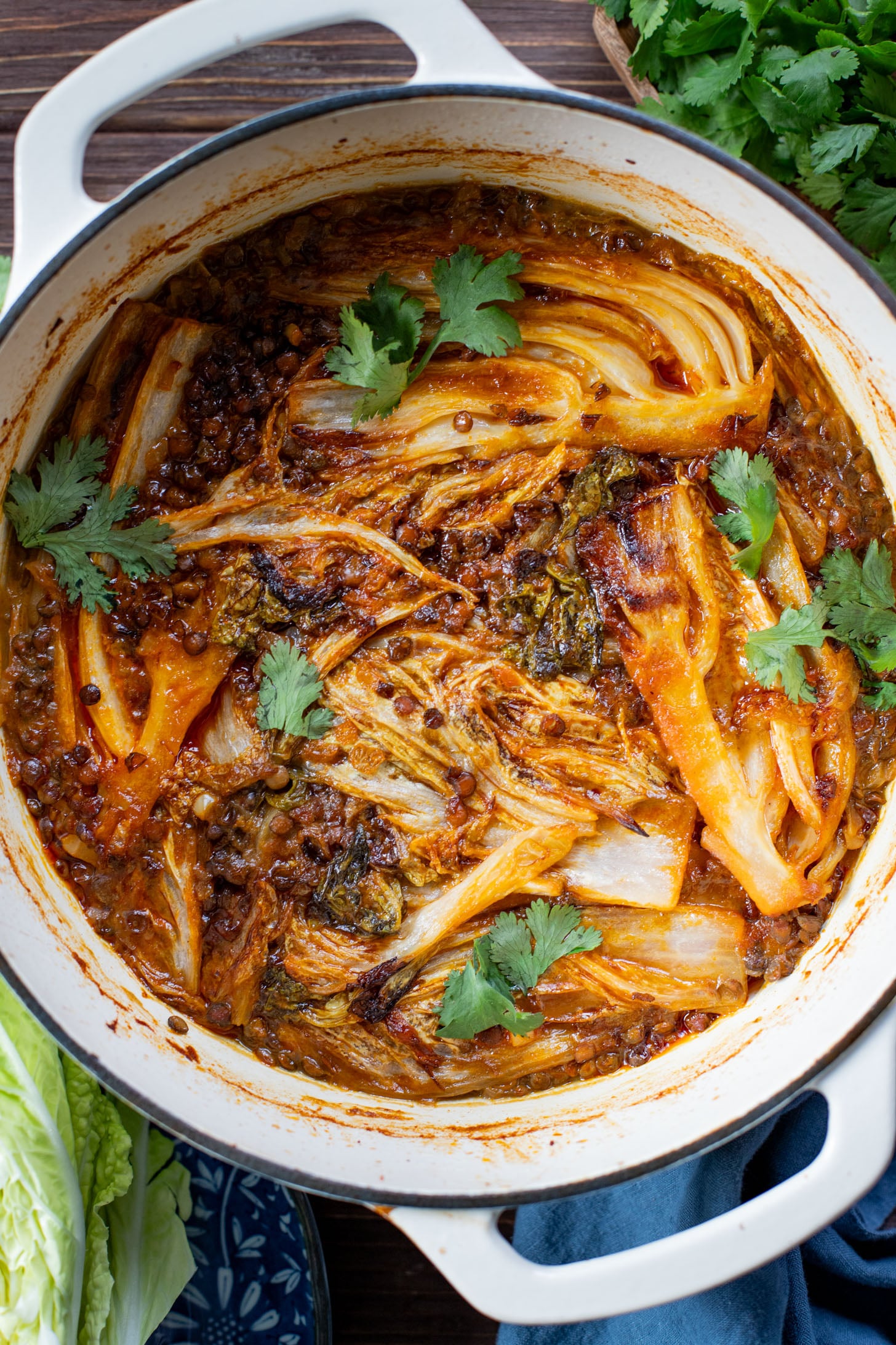 This Braised Cabbage & Lentils recipe is perfection! Napa cabbage is cooked in a coconut curry sauce with lentils until super tender | ThisSavoryVegan.com #thissavoryvegan #napacabbagerecipes #cozyveganrecipes