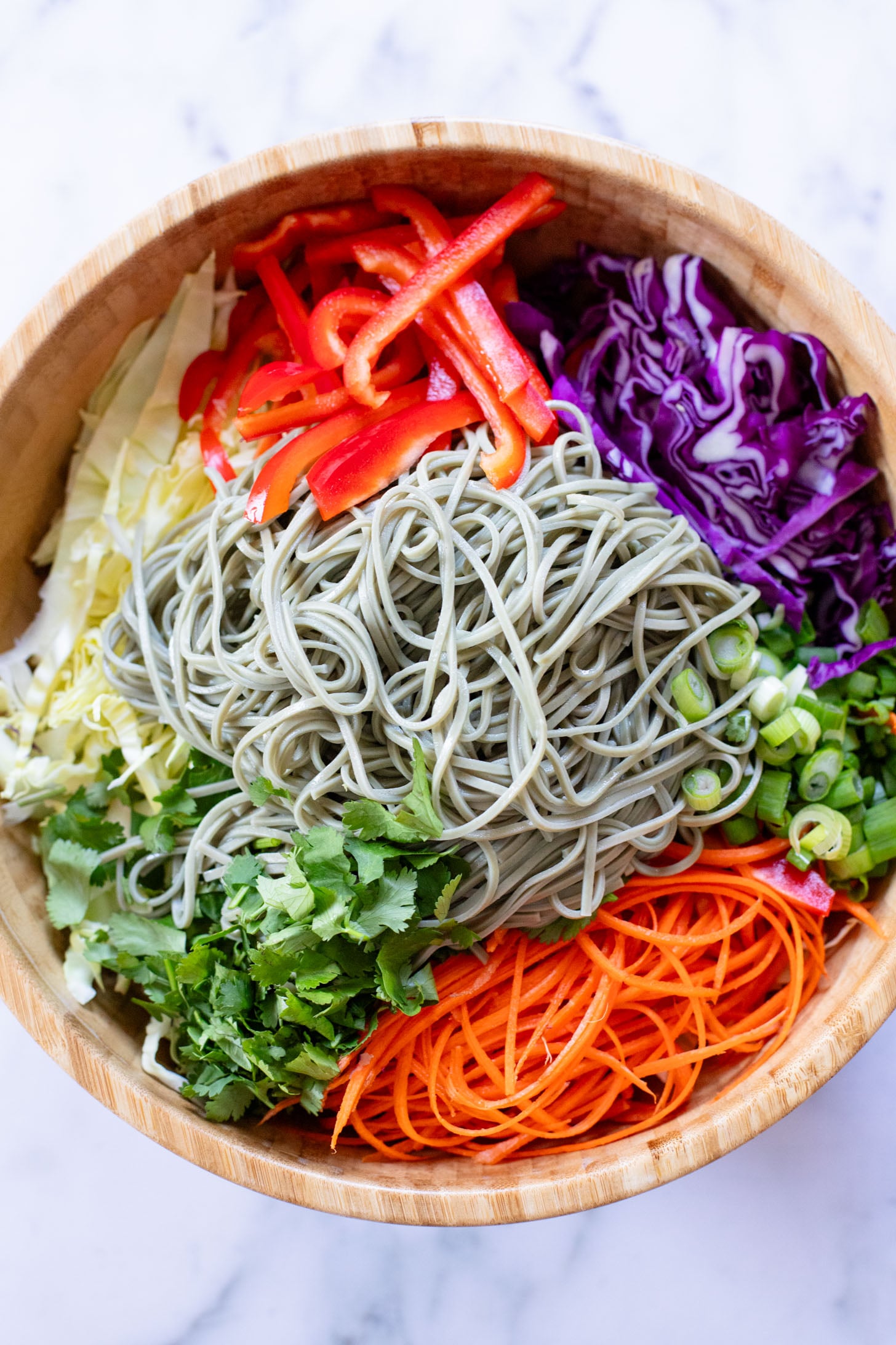 This Cold Peanut Noodle Salad is loaded with crunchy veggies, tender soba noodles and the BEST peanut sauce you've ever had | ThisSavoryVegan.com #thissavoryvegan #coldnoodles #peanutsalad