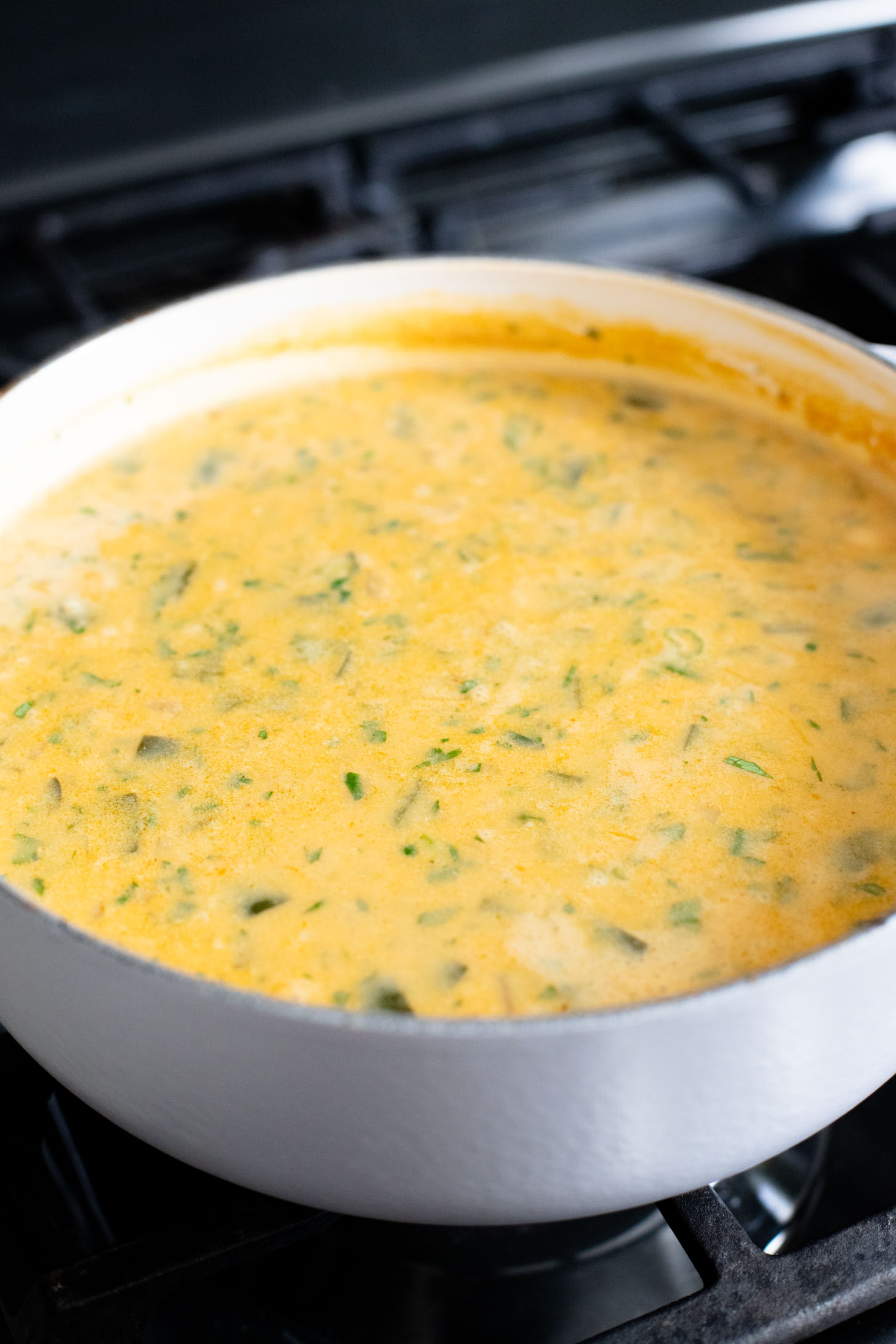 This simple, one-pot White Chickpea Chili is creamy & delicious. The perfect bowl of coziness to serve up on a cold day - don't forget the tortillas chips | ThisSavoryVegan.com #thissavoryvegan #veganchili #chickpearecipes