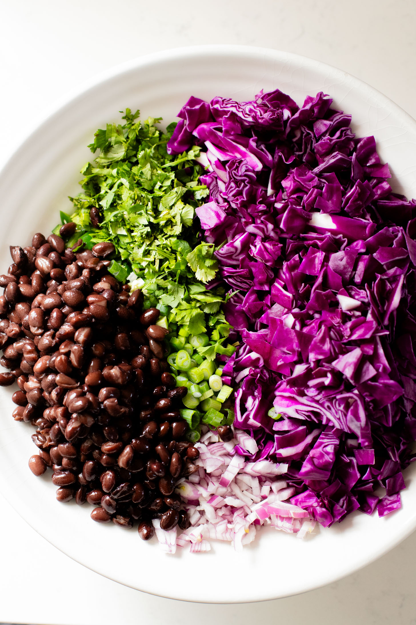 This Black Bean Quinoa Salad is filled with crunchy veggies, a light lime dressing, black beans and chilled quinoa. The perfect lunch or dinner | ThisSavoryVegan.com