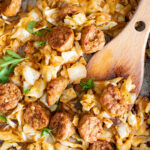 This Sheet Pan Vegan Sausage & Cabbage is an easy, low carb, vegan dinner. Ready in less than an hour and packed with flavor | ThisSavoryVegan.com