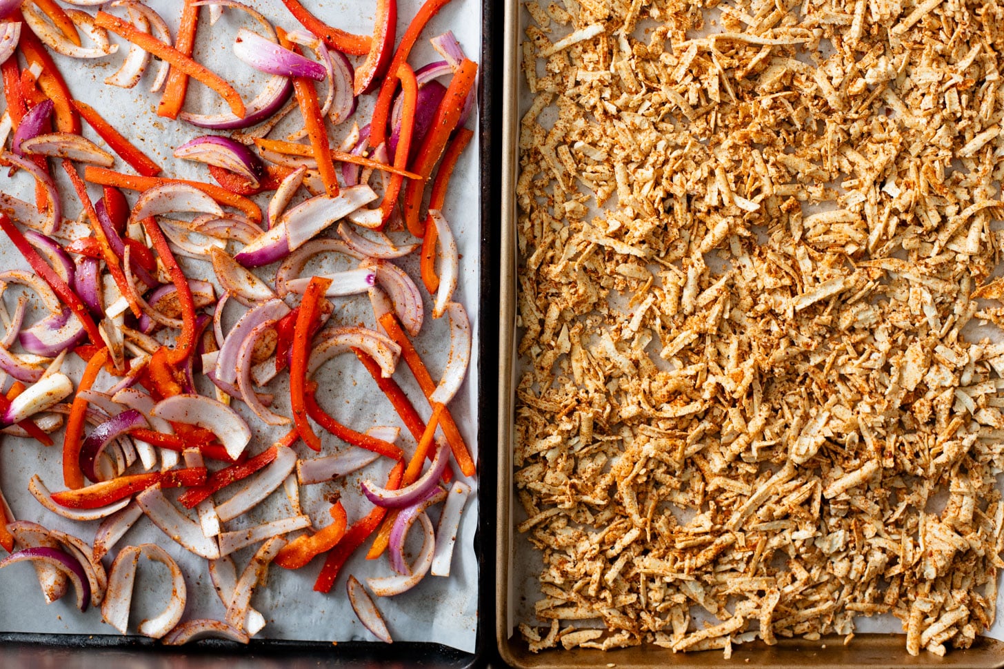 These Shredded Tofu Burrito Bowls are high in protein and veggie-packed! Crispy shredded tofu, black beans, veggies & salsa verde yogurt sauce | ThisSavoryVegan.com