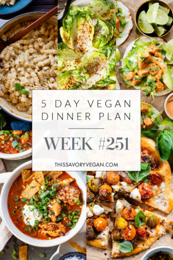 Not sure what to make for dinner this week? I have you covered with 5 simple & delicious vegan dinner ideas! | Vegan Dinner Plan #251 | ThisSavoryVegan.com