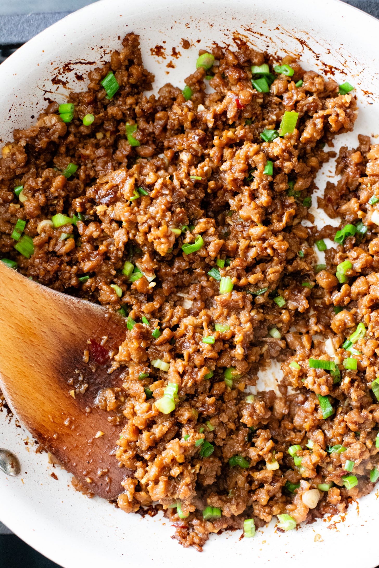 These Ginger Garlic Vegan Beef Bowls are layered with edamame cauliflower rice, saucy vegan beef crumbles and spicy mayo | ThisSavoryVegan.com