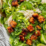 This Hoisin Tempeh Noodle Salad is high-protein, vegan & delicious! Perfect for meal prep or a quick dinner. Packed with veggies, noodles & crispy tempeh | ThisSavoryVegan.com