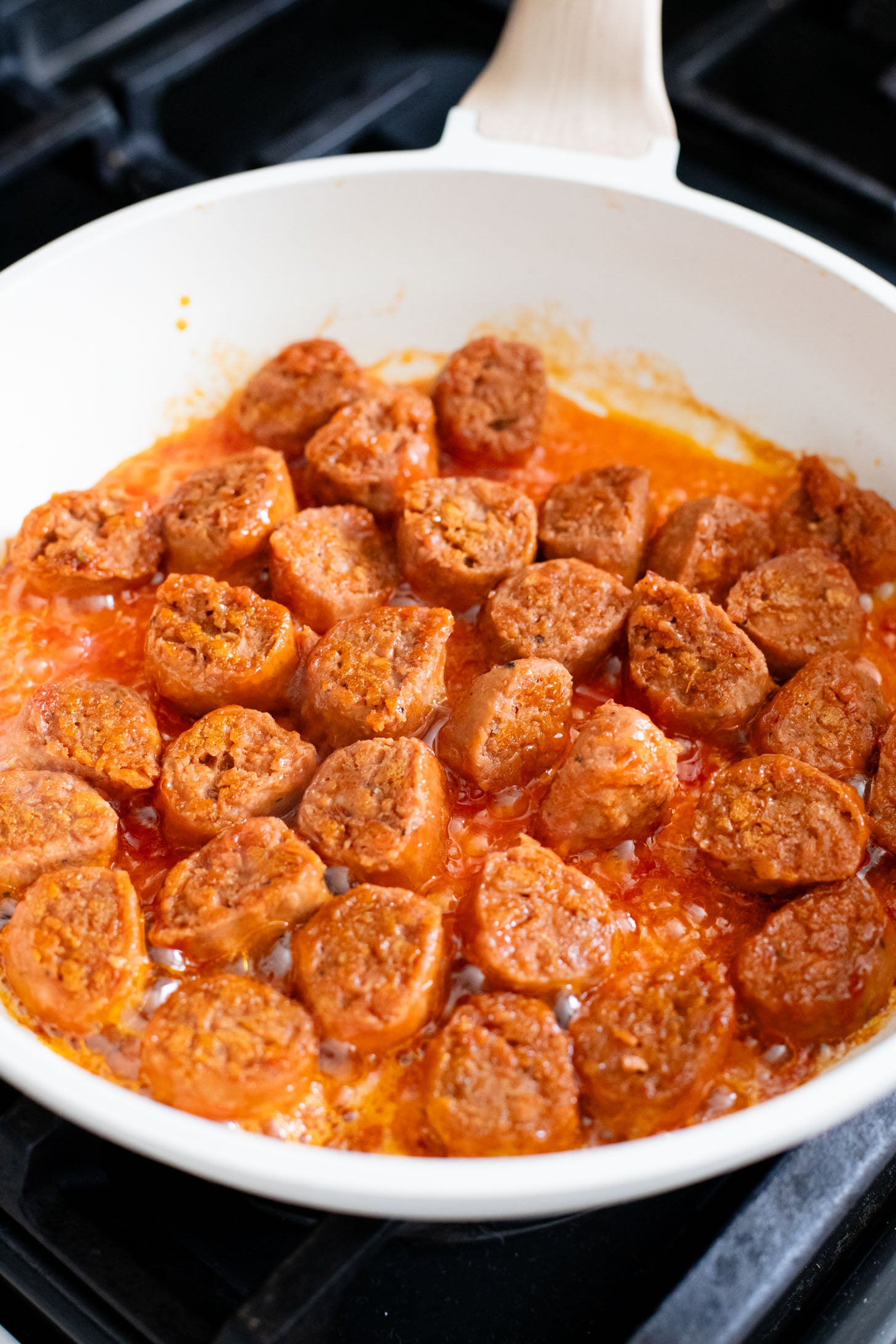 This Vegan Sausage & Zucchini Skillet is a healthy, high-protein vegan dinner idea. Serve over rice for a simple meal ready in less than 30 minutes | ThisSavoryVegan.com